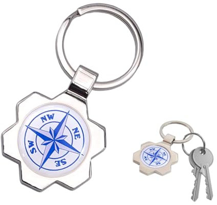Leddy Living - Portachiavi in Acciaio Cromato | Rosa dei Venti 3D | Anello Rinforzato | Elegante e Unisex | Blu, Taglia Unica, Metallo