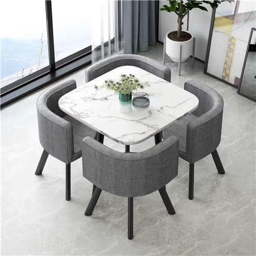 FSADYANG Moderner Konferenztisch, Runder Konferenztisch und Stühle, Esstisch-Set für 4 Personen mit Stühlen, Geräuschlose Tischbeine, Platzsparender Kleiner Konferenztisch(White-Flax)