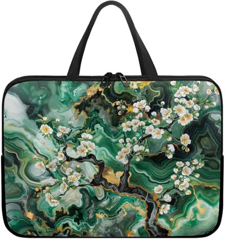 Surwin Laptop Sleeve Case with Handle, 3D Marble Style Laptop Sleeve Bag Waterproof Computer Covers for Laptops, Laptop Cover Bag with Zipper Notebook Laptop Case (15 inch,White Flower)
