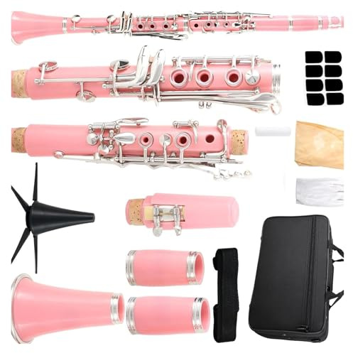 Klarinette B-Klarinette Für Anfänger B-Klarinette 17 Tasten Klarinette Mit Etui Ständer Riemen 2 Zylinder(Pink)