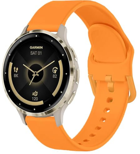 Issinlky 18mm Silicone Sports Watch Band for Garmin Vivoactive 4S/Venu 2S/Venu 3S/Vivomove 3S & More, Orange, 5.3 - 8.1