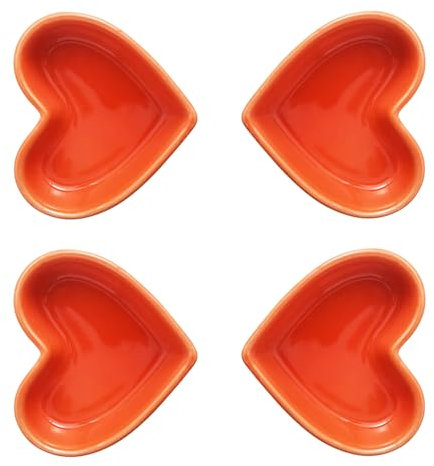 Forme de Coeur Ramequin Four, Ramequin Creme Brulee, Cassolette Individuelle Four, Ramequin avec Couvercle Disponible pour Flan, Aperitif, Pour Saint Valentin, Mariage (4-orange non couvercle)
