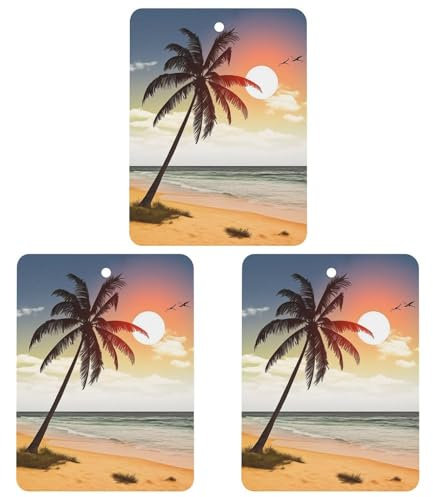 Car Air Fresheners 3 Pcs Hanging Air Freshener for Car Hanging Scented Cards Palm Tree on Beach Aromatherapy Tablets Quickly Eliminate Odors Pendant Decoration