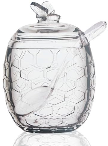 Glass Honey Pot, with Dipper and Lid, Glass Honey Jar with Dispenser, Honey Jar for Storing and Dispensing Honey For Home Kitchen - 240 ml (1, B)