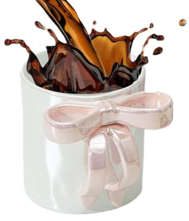 Ceramic Coffee Mug - Aesthetic Bow Handle Cup | Dishwasher Safe Drinkware, Hot Beverage Mug with Comfort Grip, Stylish Cup with Durability, Portable for Cocoa Juice Latte Water Use