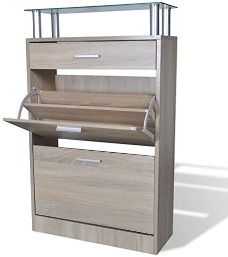 GCHDHAPB Zapatero con cajón y estante superior de cristal, aspecto de roble