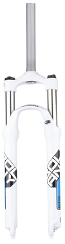 DHNCBGFZ 26/27.5/29 Mountain Bike Suspension Fork Travel 100mm 1-1/8 Straight Spring Fork Ultralight Aluminum Alloy Front Fork QR 9mm Manual Lockout(White blue,27.5)