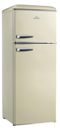 Wintem - Frigorifero Doppia Porta da 220L con Freezer Integrato, Sistema Total Defrost e Ripiani in Vetro Temperato, Frigorifero Silenzioso per Ambienti Vintage e Moderni Crema