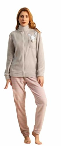 BIRIKKINA Pigiama Donna Pile Effetto Coral - Pigiama Donna Invernale Felpato Morbido (IT, Testo, L, Regular, Regular, 93001 Grigio)