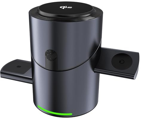 Zanbeel 3 in 1 Wireless Charging Station with Touch Rotation,Charger Stand with Magnet for Apple Devices,15W Foldable Wireless Charger Stand for iPhone 17 16 15 14 13 12 & Apple Watch & Airpods,Black
