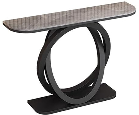 XLIHAWY Marmor-Konsolentisch, Modernes Dekorationselement Flurtisch Mit O-förmigem Verspiegeltem Sockel, Beistelltisch Für Das Sofa(Schwarz,80x30x80cm)