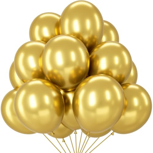 Luftballons Gold Metallic, 100 Stück Goldene Luftballons mit Ballons Latex Metallic, Helium Ballons für Geburtstagsdeko Jungen Mann Verlobung Babyparty Hochzeit Graduation Party Dekoration, 12 Zoll