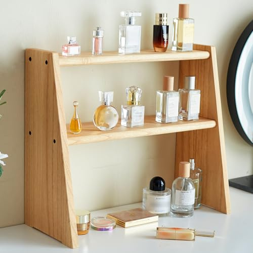 KIRIGEN Holzregal aus Massivholz, Tischregal, Schreibtisch-Organizer | 3 Ebenen · 45,8 × 19,1 × 39,1 cm · einfache Montage · Pflanzenöl-Finish · Natur · für Küche, Büro und Kaffee-Ecke