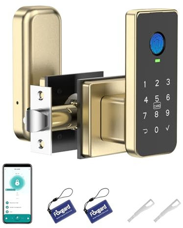 Foxgard Serrure de porte à empreintes digitales - Serrure intelligente biométrique 5 en 1 avec clavier, contrôle par application, clé, verrouillage automatique, anti-verrouillage électronique - Entrée