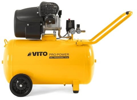 VITO - Compresor de aire aceite 100L 10Bar 3CV 2.2KW Doble cilindro 145 Psi, sobre ruedas, talleres y astilleros