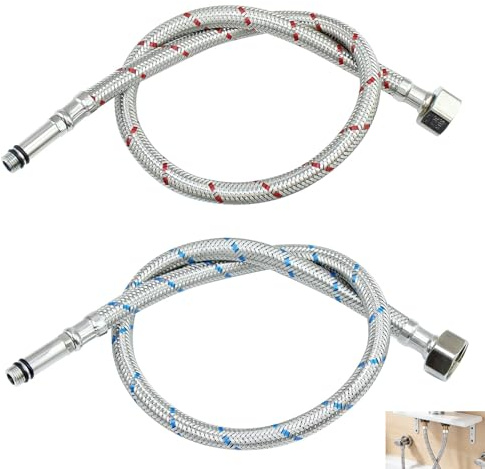Lot de 2 Tuyau Flexible Robinet, Tuyaux de Raccordement Flexibles G3/8 M10 60 cm, Raccordement de Flexible Robinet Eau Chaude Froide Acier Inoxydable, Tuyau pour Cuisine, Salle de Bain, Lavabo