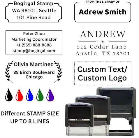 Personalised Self-Inking Rubber Text Stamp – Custom Name, Business Address, Company Stamp – 5 Size Available – Up to 8 Lines of Text
