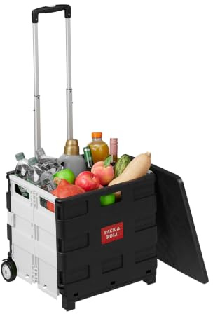 Relaxdays Einkaufstrolley klappbar, mit Teleskopgriff & Deckel, weiß | Transporttrolley, bis 35 kg, HBT: 99 x 45 x 38 cm