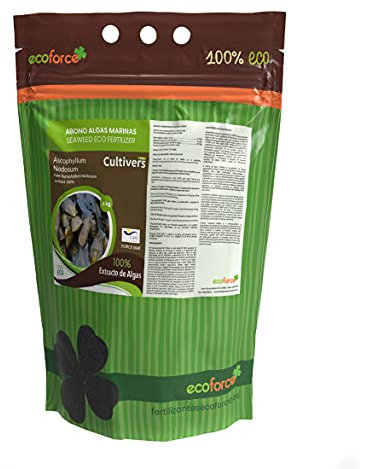 CULTIVERS Abono de Algas Marinas 5 kg. Fertilizante Orgánico Ecológico Polvo Soluble. Extracto de Algas 100%. Fertilizante Bioactivador a Base de extractos de Ascophyllum nodosum. Súper Concentrado