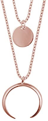 jewellerybox Rose Gold Dipped Sterling Silver Multi Double Layer Round Disc Horn Crescent Pendant Necklace