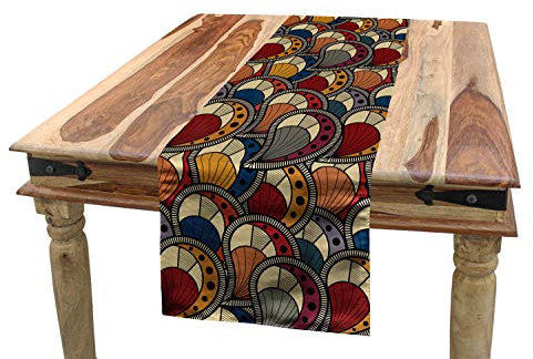 ABAKUHAUS afrikanisch Tischläufer, Abstrakte Paisley Motive, Esszimmer Küche Rechteckiger Dekorativer Tischläufer, 40 x 180 cm, Bordeauxrot Aprikose