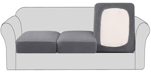 BellaHills Stretch Sofa Seat Cushion Cover Sofa Couch Cushion Furniture Protector Sofa Slipcover with Elastic Bottom Spandex Jacquard Fabric Small Checks(3 Pieces, Grey)