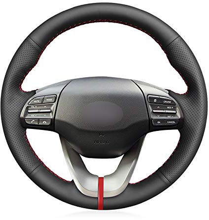 MEWANT Passgenauer Lenkradbezug zum Nähen für Hyundai Veloster | Hyundai Veloster 2019 / i30 2017-2019 / Elantra 2019 / Lenkräder Zubehör / Hyundai Veloster / i30 / Elantra Atmungsaktiv