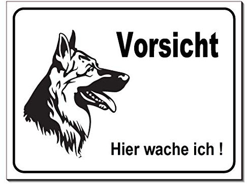 Schäferhund-hier wache ich-Hund-Schild-Hundeschild-200 x 150 x 3 mm-Aluminium-Tierschild-Warnschild-Hinweisschild (1350 mit Löcher)