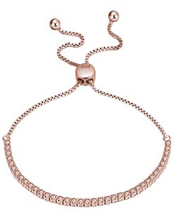 Tennis Deluxe - Bracciale da donna con cristalli brillanti, bracciale da tennis da donna in argento, oro e oro rosa 925 e Argento, colore: Oro rosa