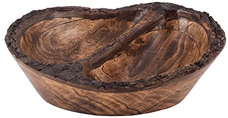 Divit Shilp Bandeja de madera natural, cuenco para servir ensalada, verduras y frutas, bandeja grande y profunda para la familia, fiesta. (Bark Edge Wavy Divided Bowl)