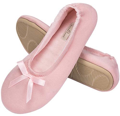 EverFoams Women's Ballerina Slippers Lightweight Comfy Memory Foam House Shoes with Stretchable Heel Design Pink 7/8 UK