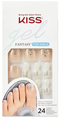 KISS Gel Fantasy Prêts à Porter Press-On Ongles Style Lotta Oomph, Kit Gel Ongles avec 24 Méga Onglets Adhésifs, Colle Gel Rose, Stick Manucure, Mini Lime et 24 Faux Ongles d'Orteils