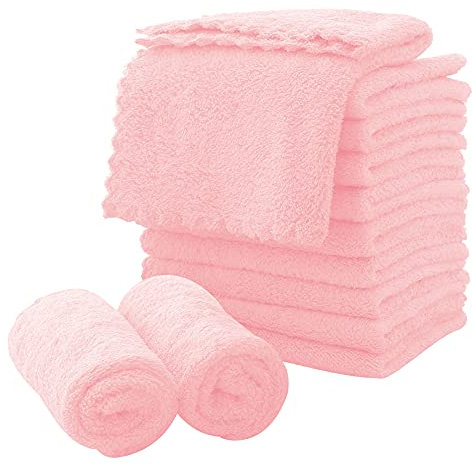 Lot de 12 gants de toilette en microfibre à séchage rapide – Chiffon démaquillant doux de qualité supérieure – Rose