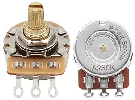 FLEOR Short Brass Shaft Control Pots A250K Audio Taper Potentiometer 24 Spline Split Shaft D3/8 für E-Gitarren Control Volume Tone, 2er Pack