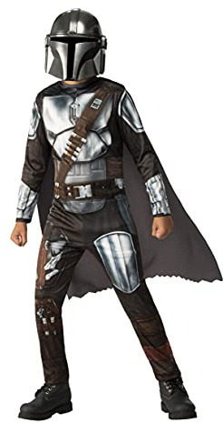 Rubies Klassisches Mandalorian-Kostüm für Jungen oder Mädchen, offizieller Jumpsuit aus der Mandalorian-Serie mit bedruckten Details, Umhang und Maske für Halloween, Weihnachten, Karneval und