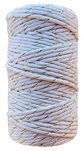 Makramee Garn. Baumwollgarn Kordel. 100% Natur Baumwoll-Kordel. Gold- oder Silberfaden. Perfekt für Basteln, DIY, Handwerk & Stricken. 100% Natur Baumwollgarn, Dicke Macrame (Natural Gold, 60m/2mm)