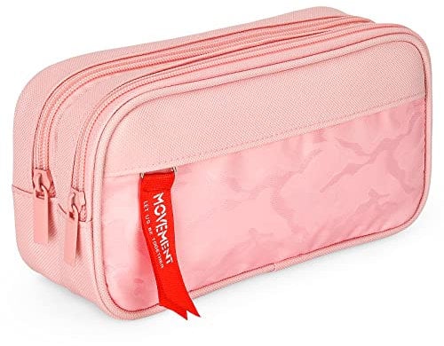 TOYESS Trousses Scolaire pour Enfant, Grand Capacité Trousse à Crayons avec 3 Compartiments pour Garçon et Fille, Rose