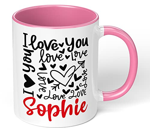 Print Maniacs Personalised Valentines Day Anniversary Birthday Mug Boyfriend Girlfriend His Him Her Gift Present Wife Husband I Love You (Pink Fill Mug)