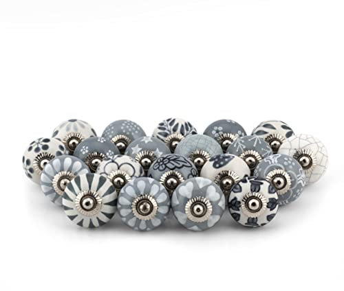 Craft Trade Door Knobs for Cupboards Assorted Cabinet Knobs Vintage Grey Ceramic Knobs Colorful Kitchen Furniture Pull Handles Cabinets Cupboard for Wardrobe Home Interior Décor-Pack of 20