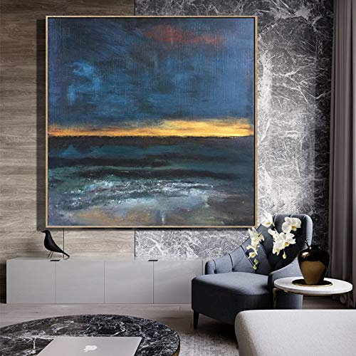 Ölbilder Auf Leinwand Handgemalt,100% Handgemalt Extra Großes Meer Sonnenuntergang Landschaft Kunst Ölgemälde Auf Leinwand Wandkunst Rahmenlose Bilddekoration Für Live Room Home, 30X30Cm (12X12Inch)