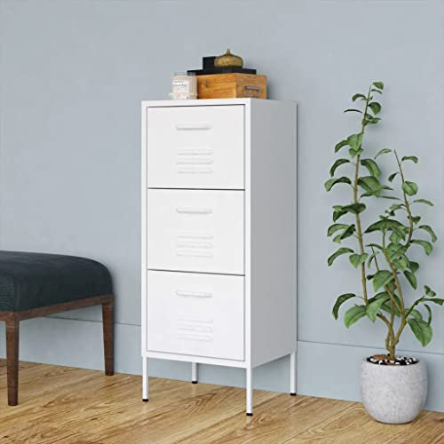 Aktenschrank Industriell Schubladenschrank Büroschrank Werkzeugschrank Metallschrank Stahlschrank Lagerschrank Materialschrank Schrank mit 3 Schubladen, 42,5x35x101,5 cm Weiß