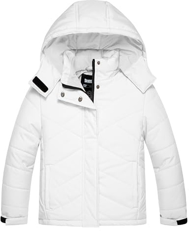Skieer Girls' Waterproof Ski Jackets Outdoor Winter Coat Windproof Snowboarding Raincoats(White,10-12)