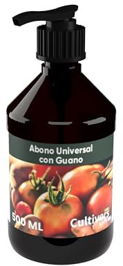 CULTIVERS Abono Líquido Universal con Guano 500 ml Bio para Todo Tipo Plantas y Cultivos.NPK 4-4-4 con dosificador para fácil aplicación. Mejora la rizosfera, retiene Agua y oxigena el Suelo