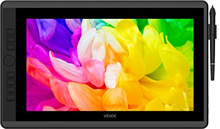VK1560Pro Grafiktablett mit Display, VEIKK 15,6 Zoll IPS HD Grafikmonitor Zeichentablett mit 8192 Passivstift & Verstellbarem Ständer, Kompatibel mit Windows, Mac und Chromebook