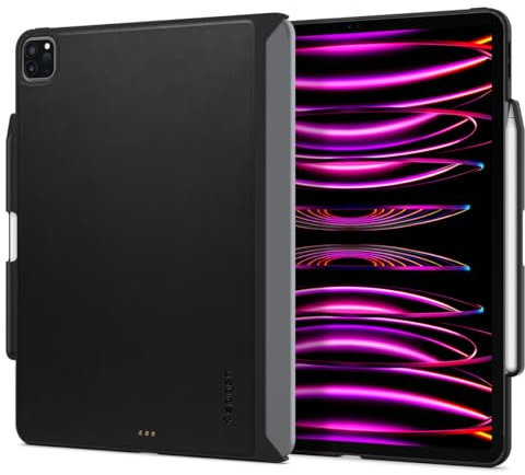Spigen Thin Fit Pro Hülle Kompatibel Mit iPad Pro 12.9 Zoll Generation 6 2022 | 5 2021 mit Apple Pencil (2. Gen) Halter - Schwarz
