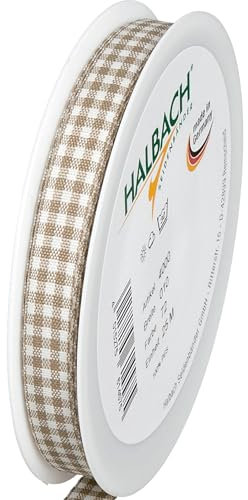 Halbach Seidenbänder Premium Vichy Karo Geschenkband (leinen) | Breite 10mm Länge 25m | Karoband made in Germany | kariertes Schleifenband in vielen Farben