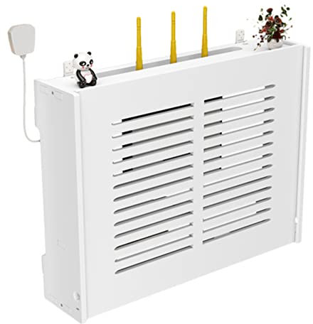 AKBANT Wi-Fi-Router-Aufbewahrungsboxen, schwimmendes Regal, an der Wand montiertes mehrschichtiges TV-Set-Top-Rack, Kabel, Stromkabelhalterung, Aufbewahrungsregal,White-47x11x36cm