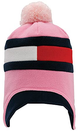 Tommy Hilfiger Bonnet à revers avec pompon pour fille, Cache-oreilles rose, 2-4 ans