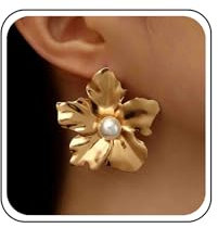 Inilbran Boho Große Blume Ohrringe - Vintage Perlen Punk Übertrieben Gold Ohrstecker Schmuck Für Frauen Und Mädchen