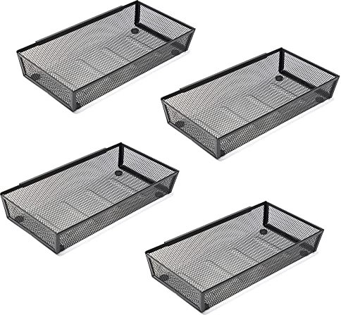 YFEEN Silverware Organizer ，Mesh Cutlery silverware Tray for Drawer，Tool tray organizer,Utensil Flatware Tableware Organizer for Kitchen,Office,with Non-slip,Fits Standard Drawer,(6x12 IN) 6PSC,Black